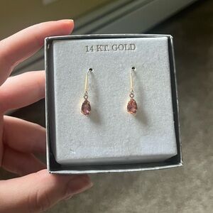 14k solid gold red dangle earrings